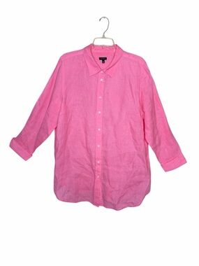 Talbots Linen Pink Button-Up Shirt - 3/4 Sleeve Classic Collared Style